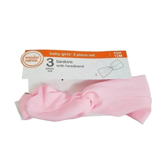 12m Baby Girls Pink and Flower 3pc Tankini, Girls Summer Swimwear Swimsuit - Picture 6 of 6